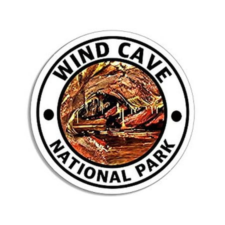 Wilderness Nature Outdoors Hiking Camping Travel Adventure Gift Stickers Waterproof RV Trailer Car Luggage Decal Wind Cave National Park Sticker Vinyl Black Round